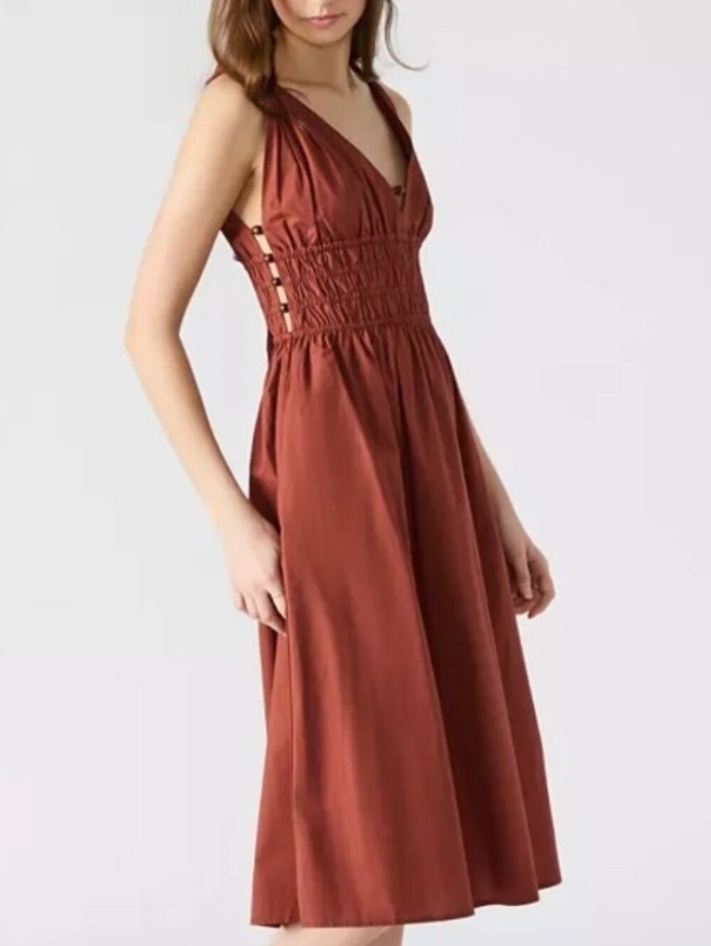 Steve Madden Burnt Orange Smocked Waist Midi Dress